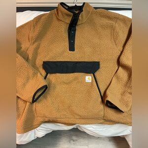 Carhartt Tan Fleece Jacket with Black Trim